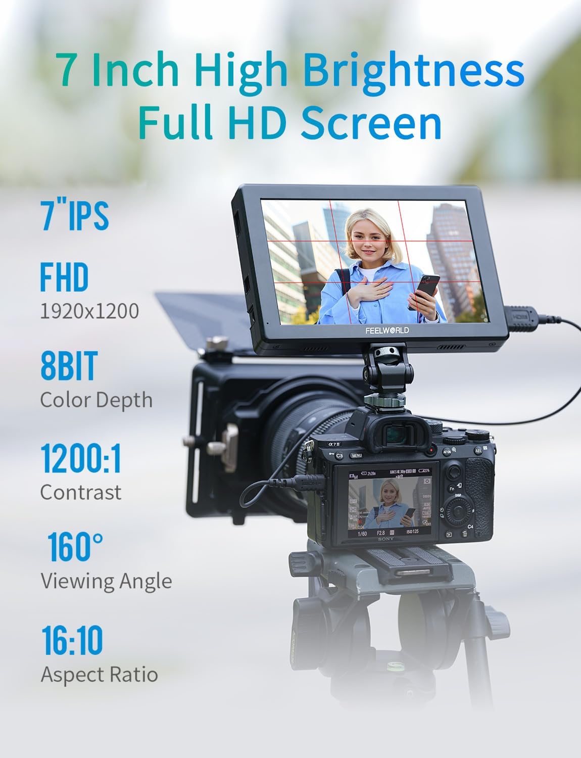 FEELWORLD T7 PRO 7 Inch 2000nit Aluminium Camera Field Video Monitor Ultra Bright 1920x1200 IPS 4K HDMI 60 Waveform LUT HDR with F750 4400mAh Battery and Bag