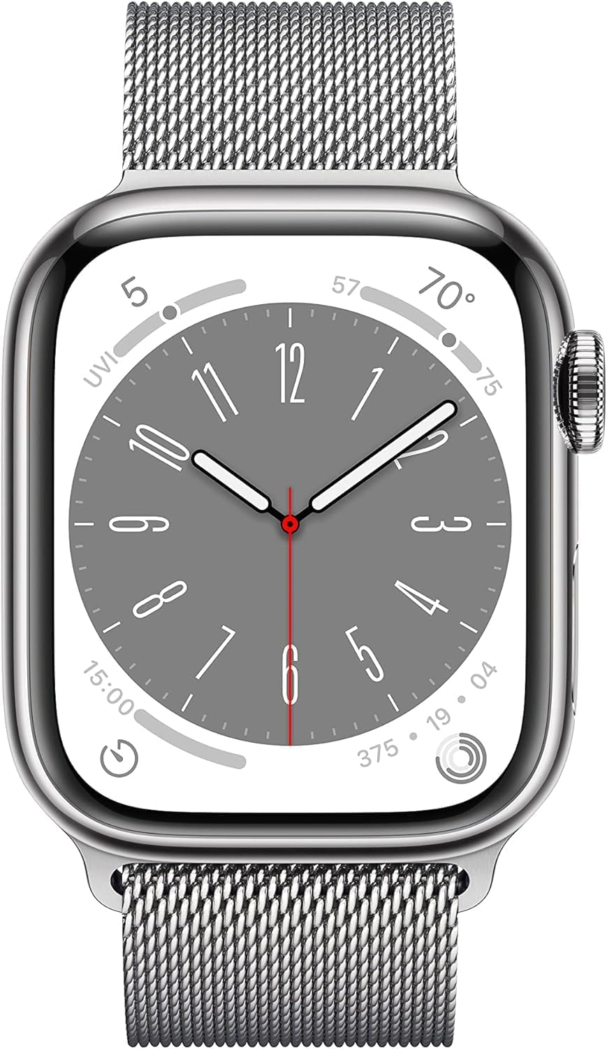 Apple Watch Series 8 [GPS + Cellular, 41mm] - Silver Stainless Steel Case with Silver Milanese Loop, One Size (Renewed)