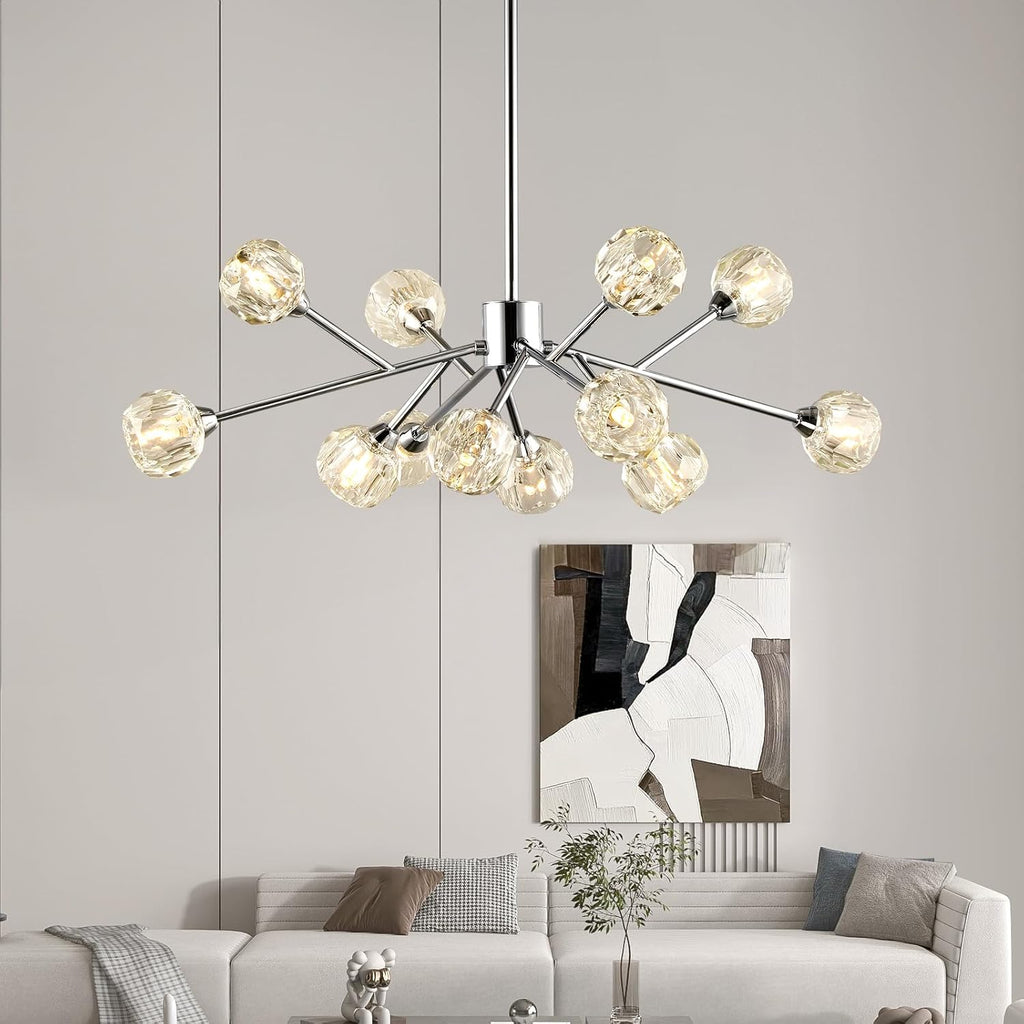 Weesalife Sputnik Chandeliers for Dining Room Light Fixture Over Table, Modern Crystal Chandeliers, 12 Lights Chrome Lighting Fixtures for Living Room Bedroom Kitchen Island Bar