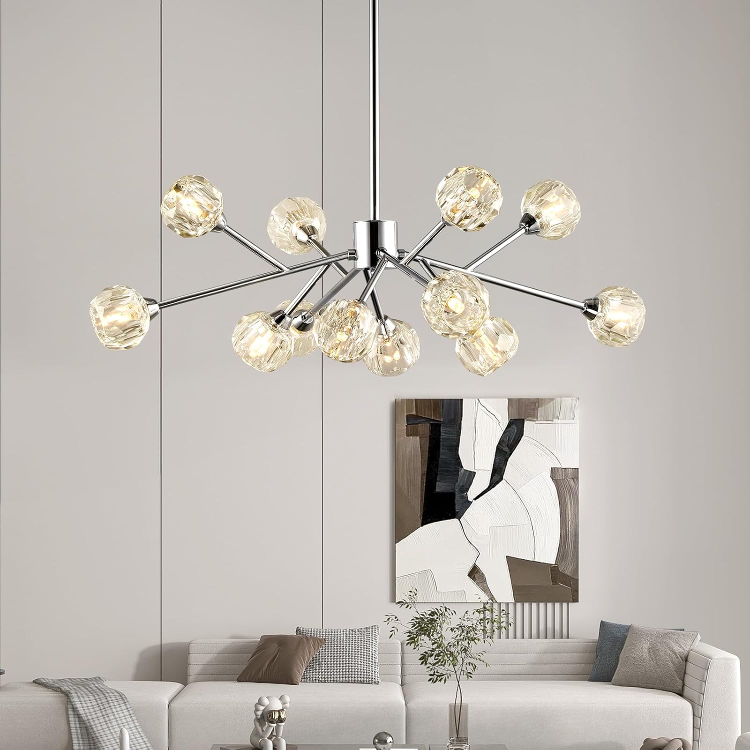 Weesalife Sputnik Chandeliers for Dining Room Light Fixture Over Table, Modern Crystal Chandeliers, 12 Lights Chrome Lighting Fixtures for Living Room Bedroom Kitchen Island Bar