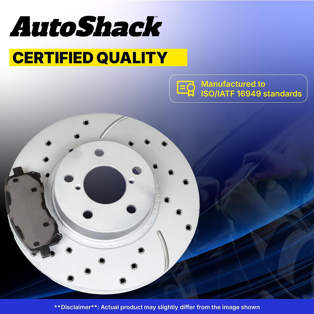 AutoShack Front & Rear Brake Rotors & Premium Pads for Honda & Acura, Civic 2006-2011 CSX 2007-2010, FWD L4 2.0L - Coated Drilled & Slotted - Silver Matte Finish - TurboGuard