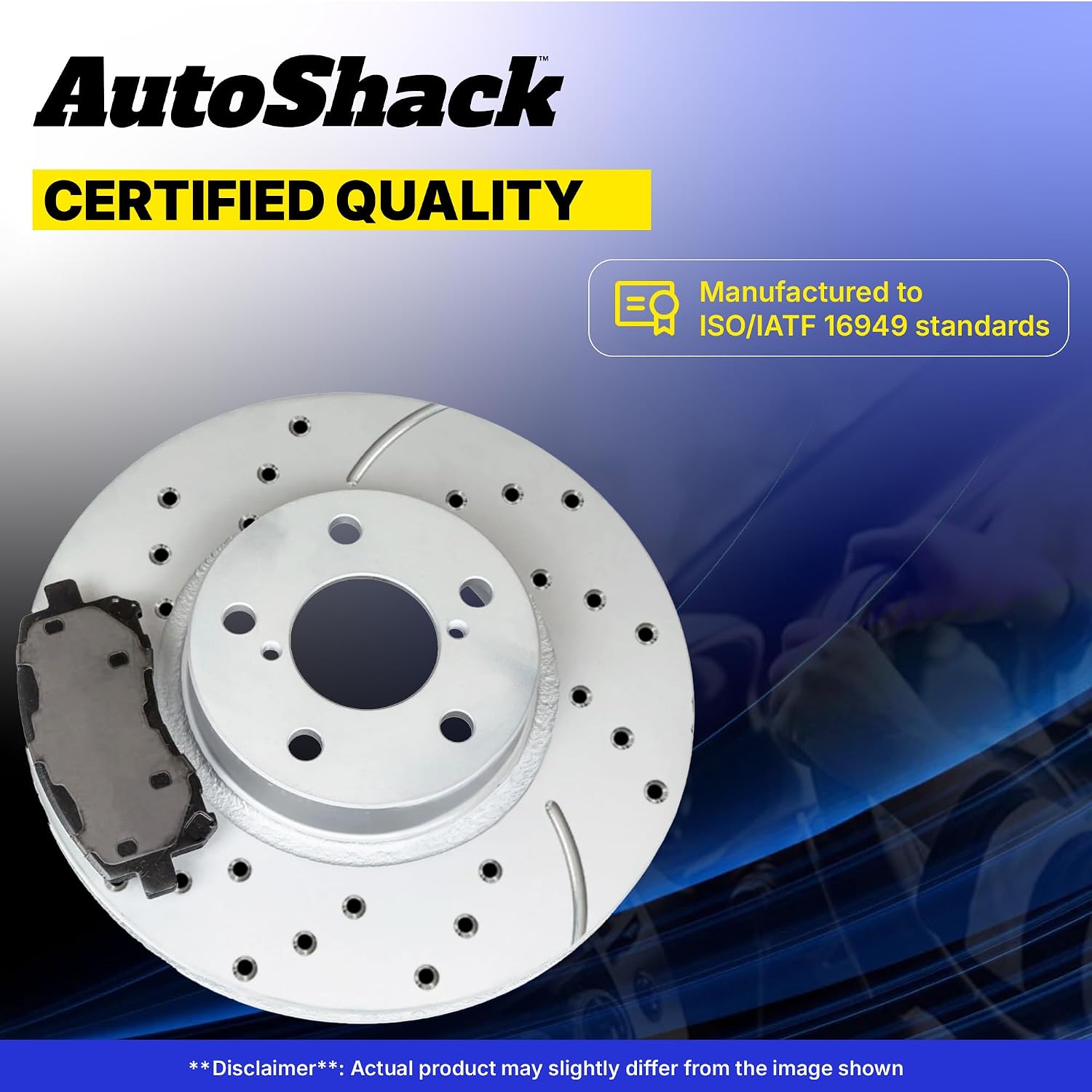 AutoShack Front & Rear Brake Rotors & Premium Pads for Honda, Civic 2006-2011, FWD L4 1.8L - Coated Drilled & Slotted - Silver Matte Finish - TurboGuard
