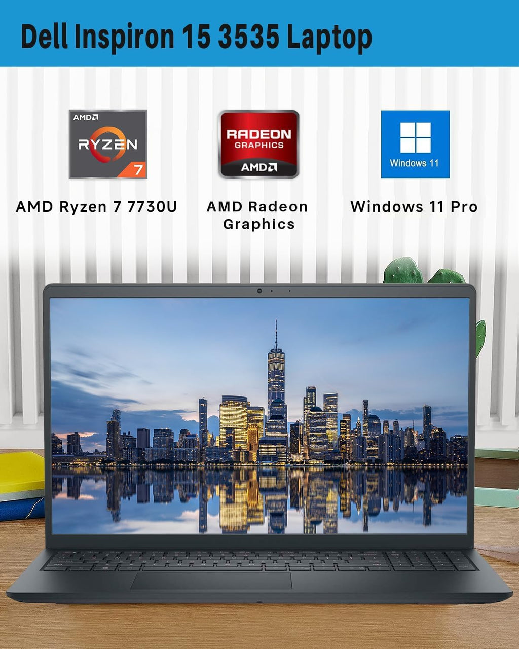 Dell Inspiron 15.6' FHD Touchscreen Laptop, AMD Ryzen 7 7730U (8-Core) Processor, 32 GB RAM, 2 TB SSD, AMD Radeon Graphics, Wi-Fi, Webcam, Windows 11 Pro, Long Battery Life, for Business & Student
