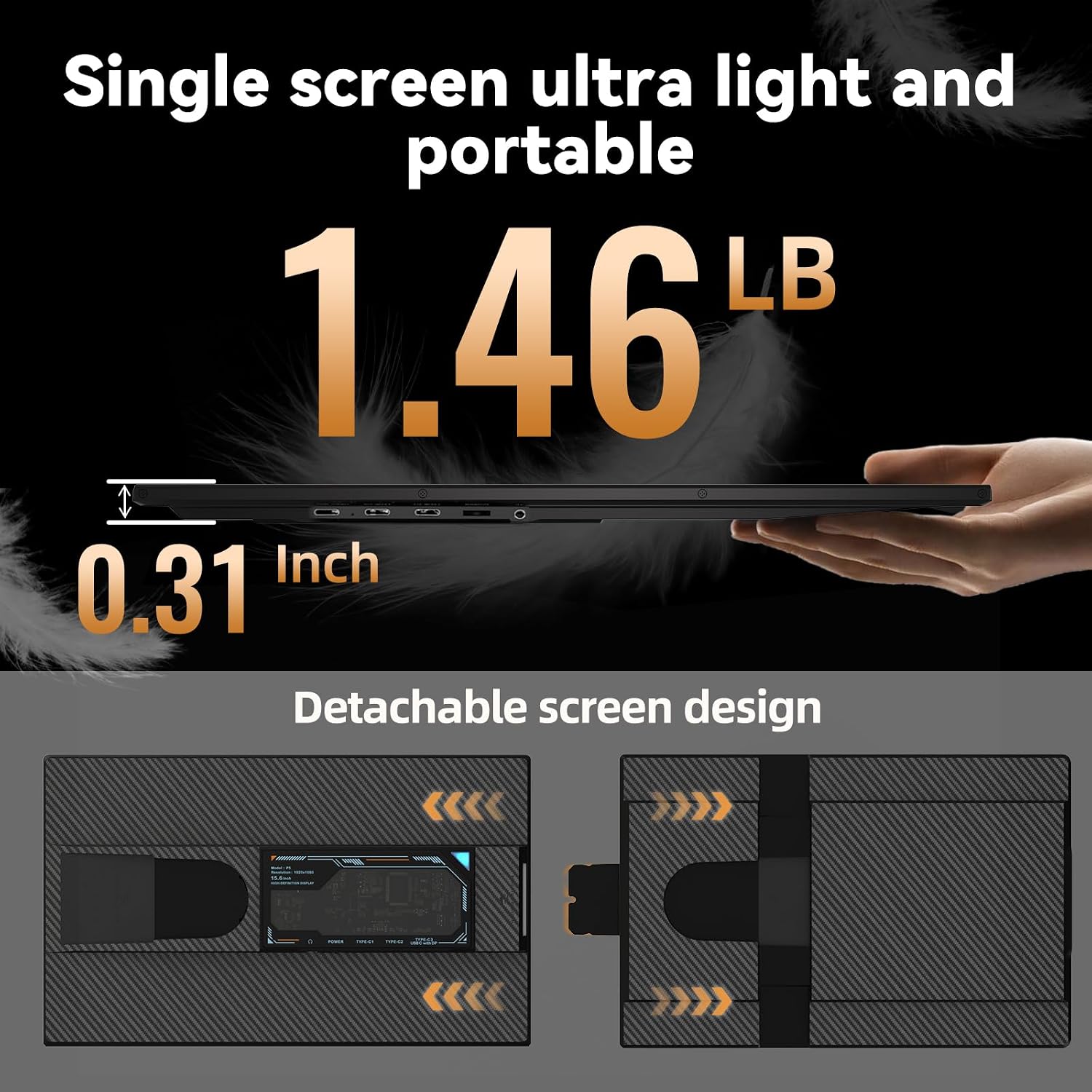 Laptop Screen Extender 15.6' 120% sRGB - FHD 1080P IPS Dual Laptop Monitor Extender with Detachable Screen, Second Monitor for 13'-17.3' Laptops, Plug-Play for Windows Mac Android Chrome