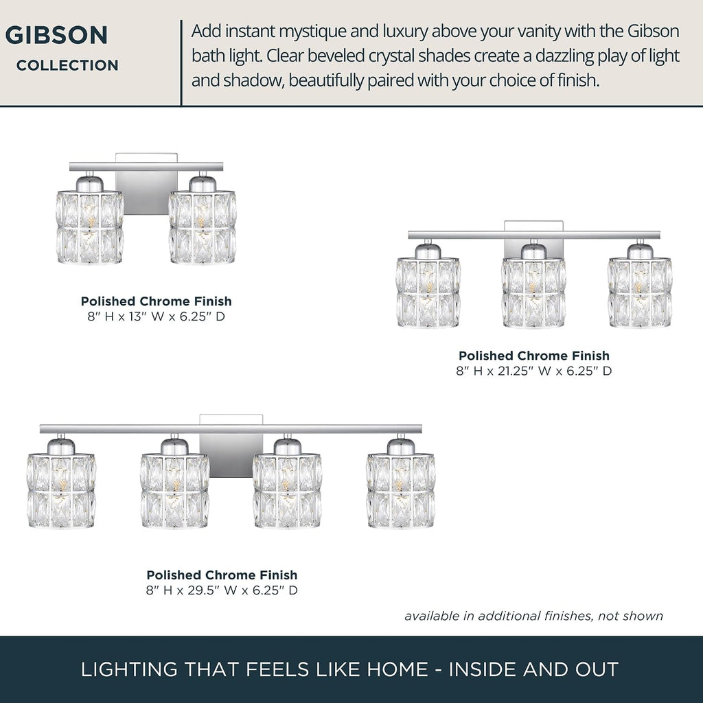 Quoizel Gibson 21' Glam Vanity Light, 3-Light, Polished Chrome Clear Crystal Glass, Dimmable, Up/Down Mount, ETL Damp-Rated
