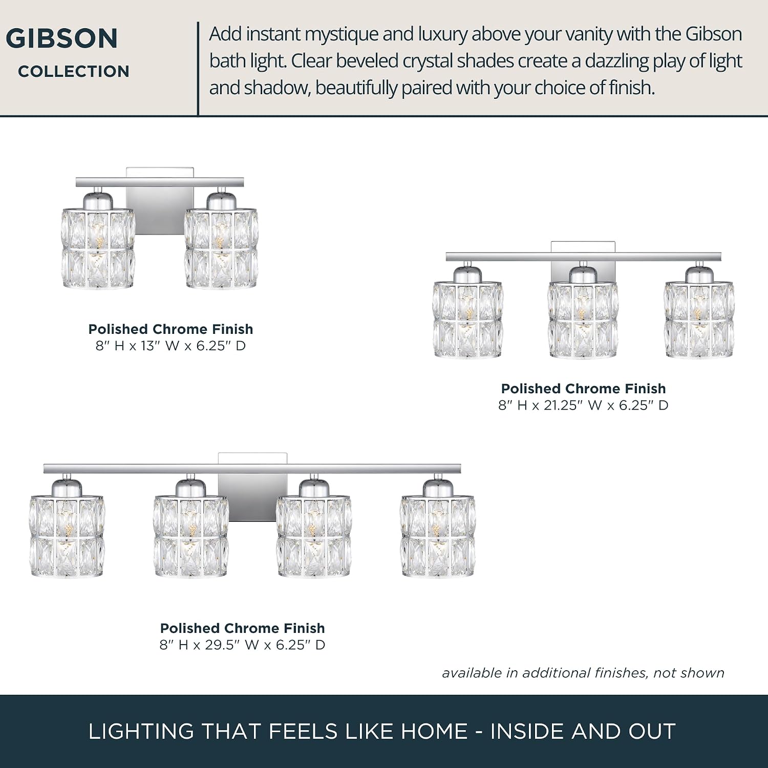 Quoizel Gibson 21' Glam Vanity Light, 3-Light, Polished Chrome Clear Crystal Glass, Dimmable, Up/Down Mount, ETL Damp-Rated