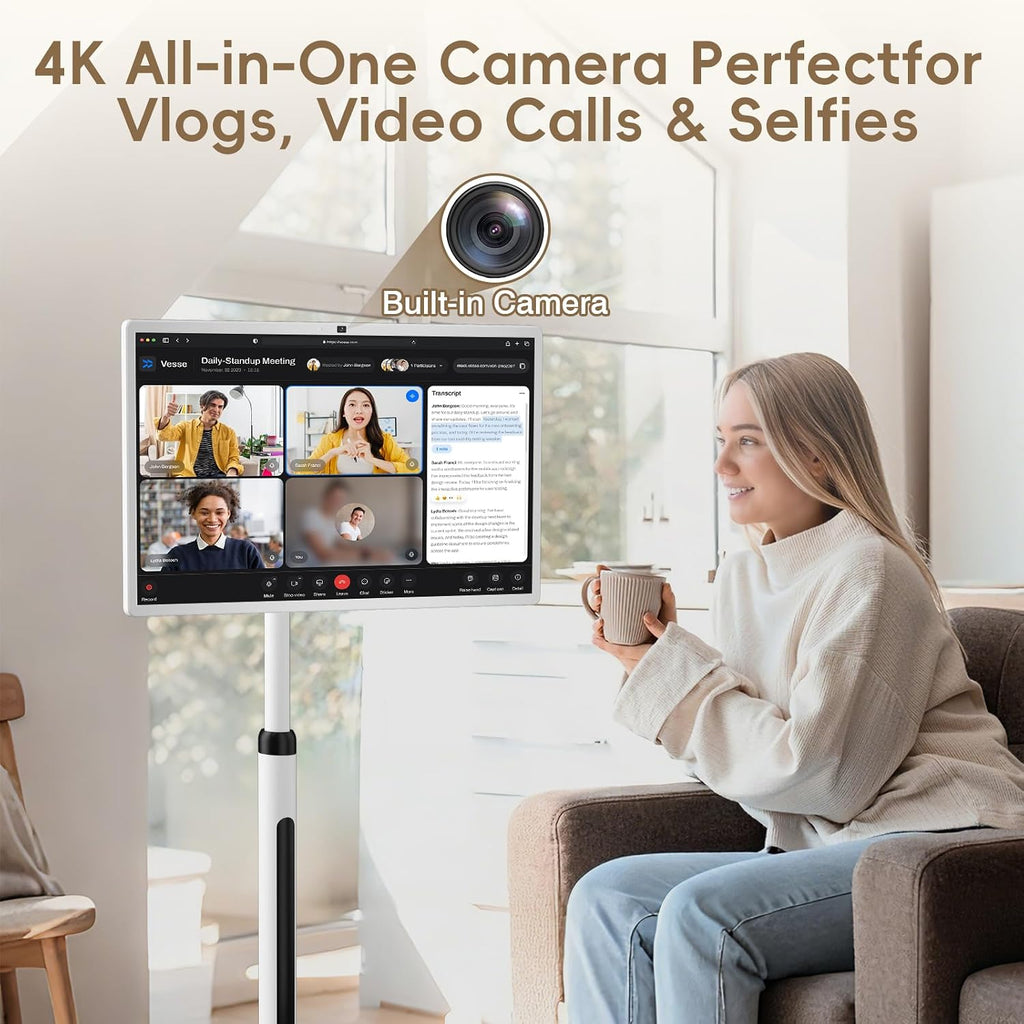 32In 4K Wireless Smart Portable TV on Wheels,Rolling Touchscreen,Moving TV Tablet,Android 13,(5-8-H) Battery,4K Camera,Full Swivel Rotation,(8RAM+128GB),Support Voice Control,Built-in Speaker
