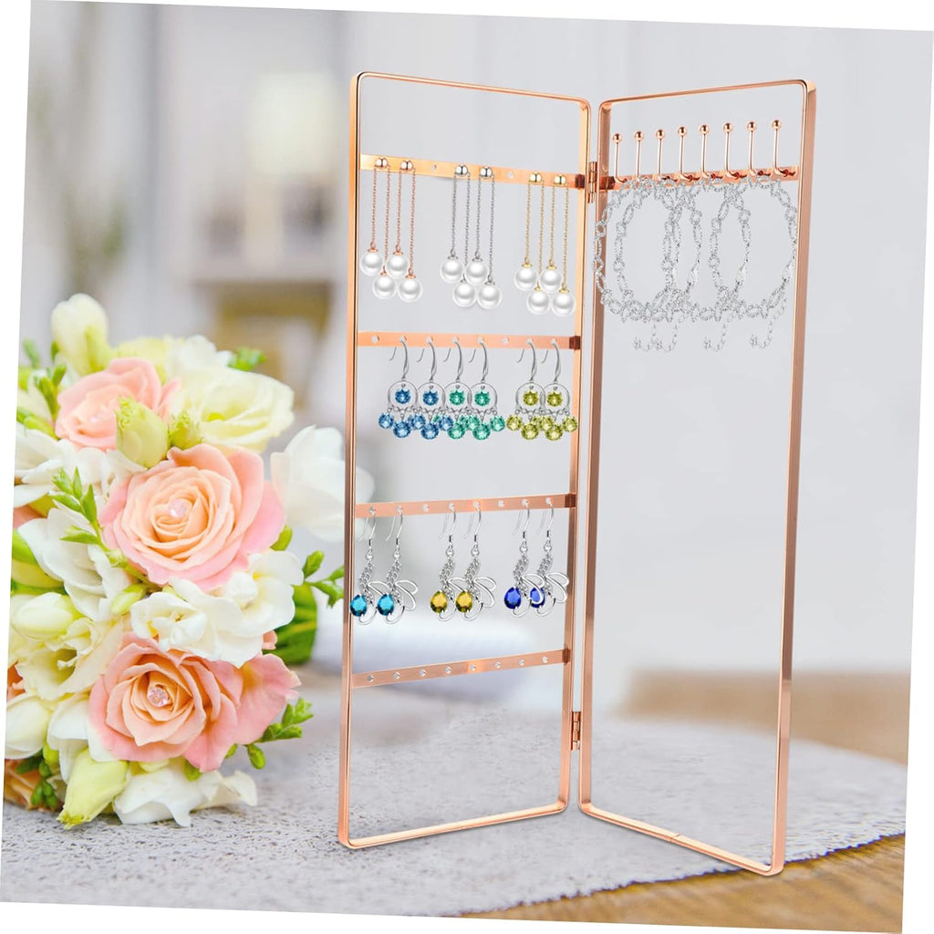 4pcs Wrought Iron Jewelry Stand Delicate Jewelry Stand Ornament Display Stand Monitor Stands Necklaces Display Stand Earring Display Stand Necklace Display Rack Earrings Organizer (Rose Goldx3pcs 28