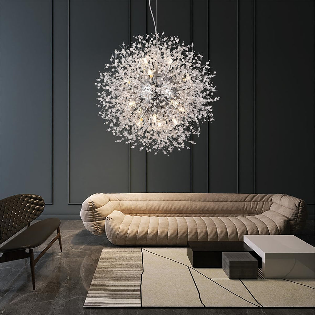 Crystal Chandeliers Dandelion, 16-Light Chrome Stainless Steel Firework Chandeliers for Living Room, 23.6' Modern Chandelier Light Fixture for Bedroom Foyer