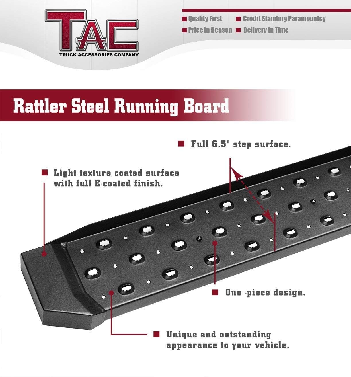 TAC 6.5' Running Boards Fit 1999-2016 Ford F250/F350/F450/F550 Super Duty Regular Cab Truck Pickup Utility Black Rattler Steel Running Boards Side Steps Nerf Bars Rail Rocker Panel Off Road (2PCS)