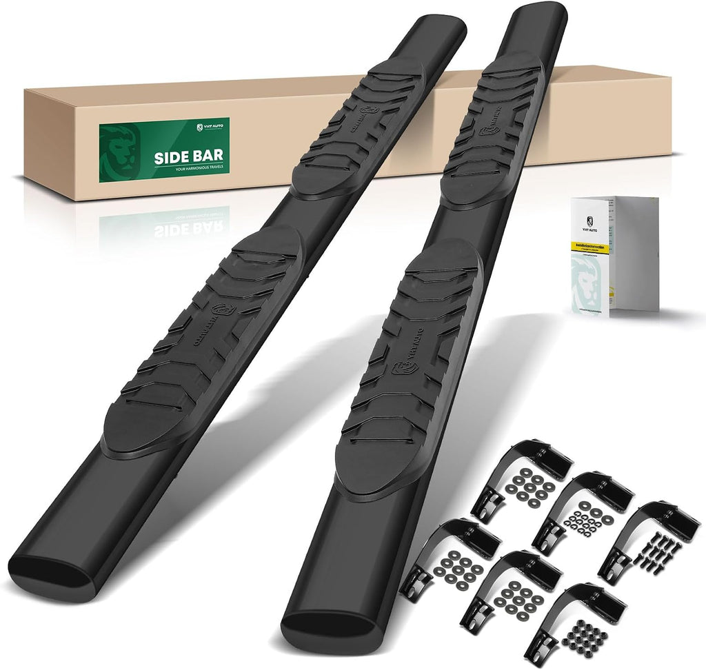 YHTAUTO 5' Running Boards Side Steps Fit Ford F-150 2015-2024, F-250 Super Duty/F-350 Super Duty 2017-2024 (Crew Cab/SuperCrew) Oval Straight Carbon Steel Black Powder, Truck Cab Side Step Rails