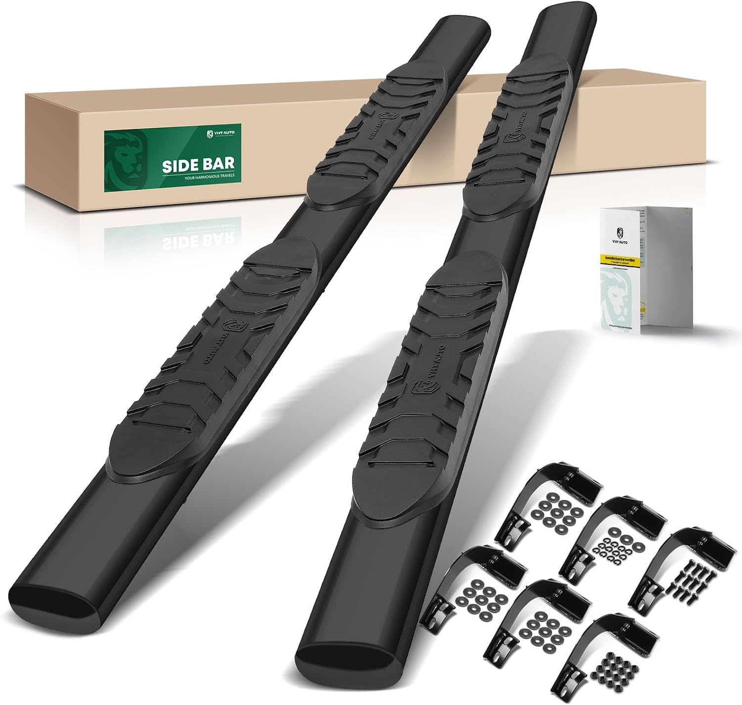YHTAUTO 5' Running Boards Side Steps Fit Ford F-150 2015-2024, F-250 Super Duty/F-350 Super Duty 2017-2024 (Crew Cab/SuperCrew) Oval Straight Carbon Steel Black Powder, Truck Cab Side Step Rails