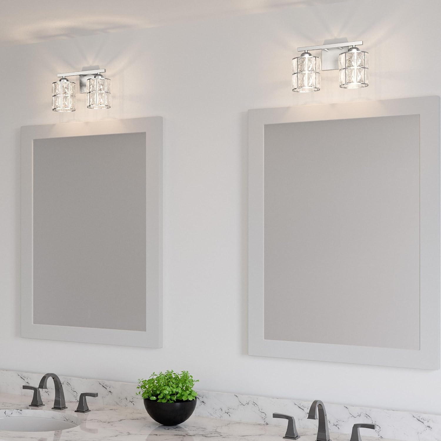 Quoizel Gibson Bath Vanity Lights, 13 Inch 2-Light Polished Chrome Bathroom Lighting Fixtures Over Mirror, Clear Beveled Crystal Shade, Contemporary Wall Mount Light for Bathrooms, Kitchen or Hallway