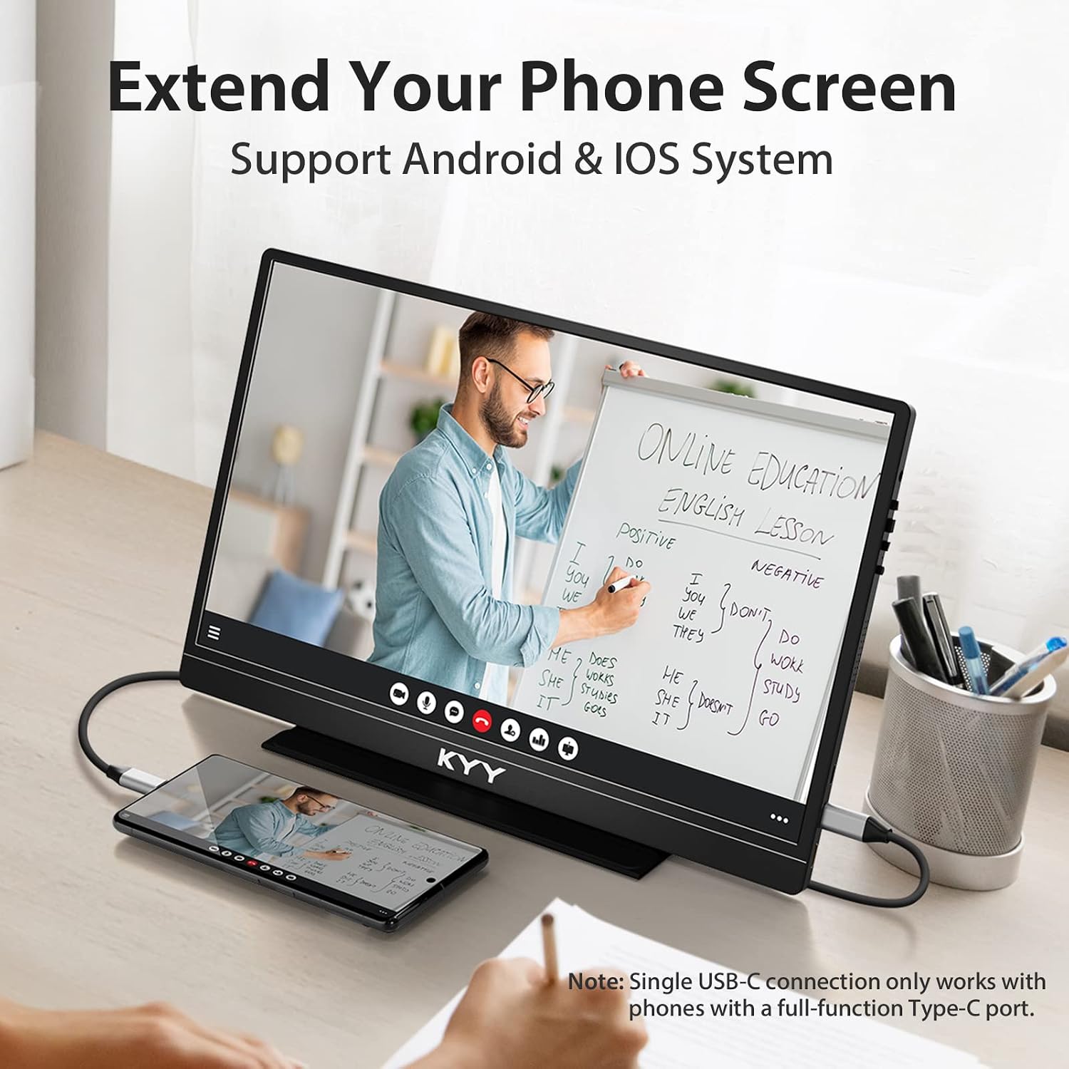 KYY 15.6'' Portable Monitor Bundle [K3-1 & K3-2] 1080P FHD USB-C Laptop Display w/Smart Cover & Dual Speakers, for Laptop PC Phone PS4 Xbox Switch