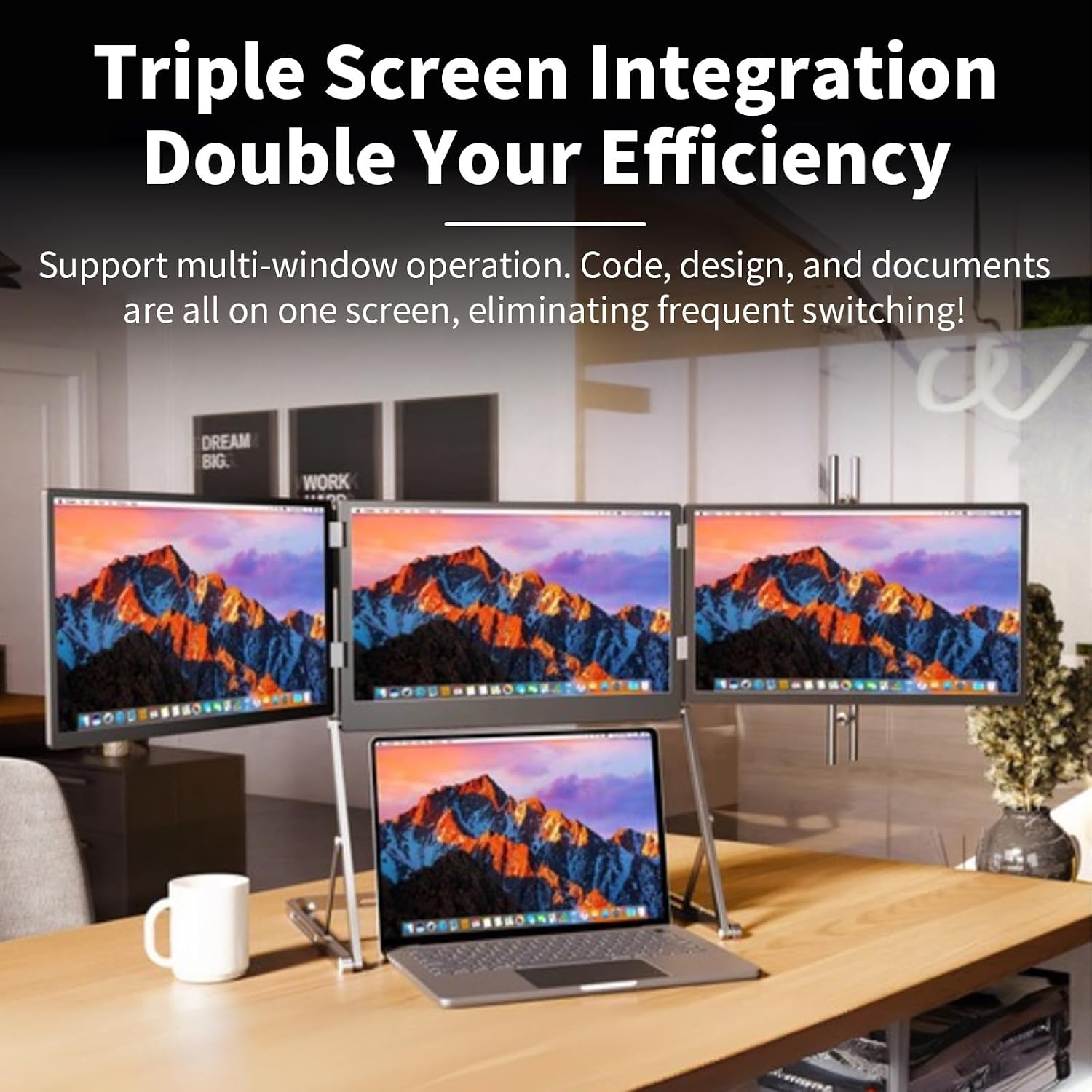 15.6' Laptop Screen Extender, Fhd 1080p IPS Triple Portable Monitor for Laptop, HDMI/USB-C/Type-C for Windows, Mac, Work with 13.3'-17' Laptops