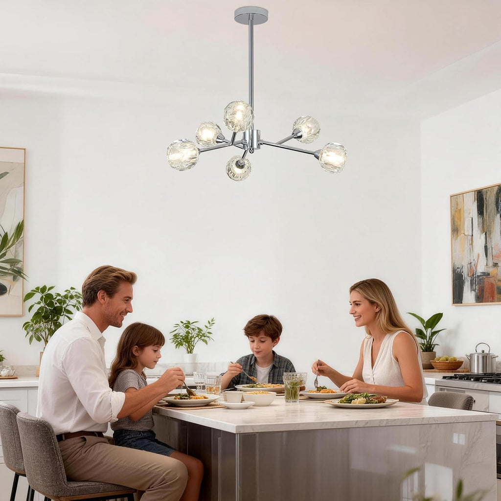 Weesalife Sputnik Chandeliers for Dining Room Light Fixture Over Table, Modern Crystal Chandeliers, 6 Lights Chrome Lighting Fixtures for Living Room Bedroom Kitchen Island