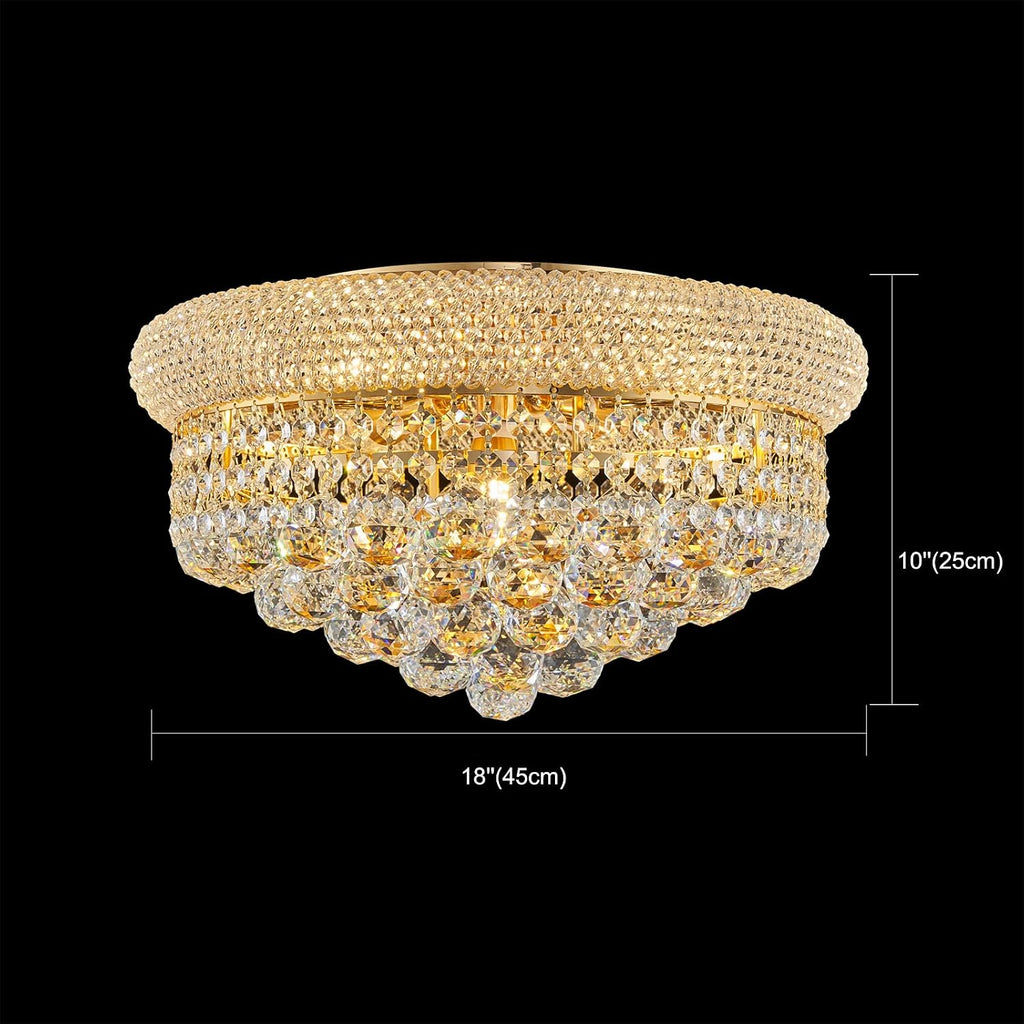 7 - Light Flush Mount Crystal Chandelier for Living Room Dining Room Entryway Hallway Bedroom Foyer Gold Finish