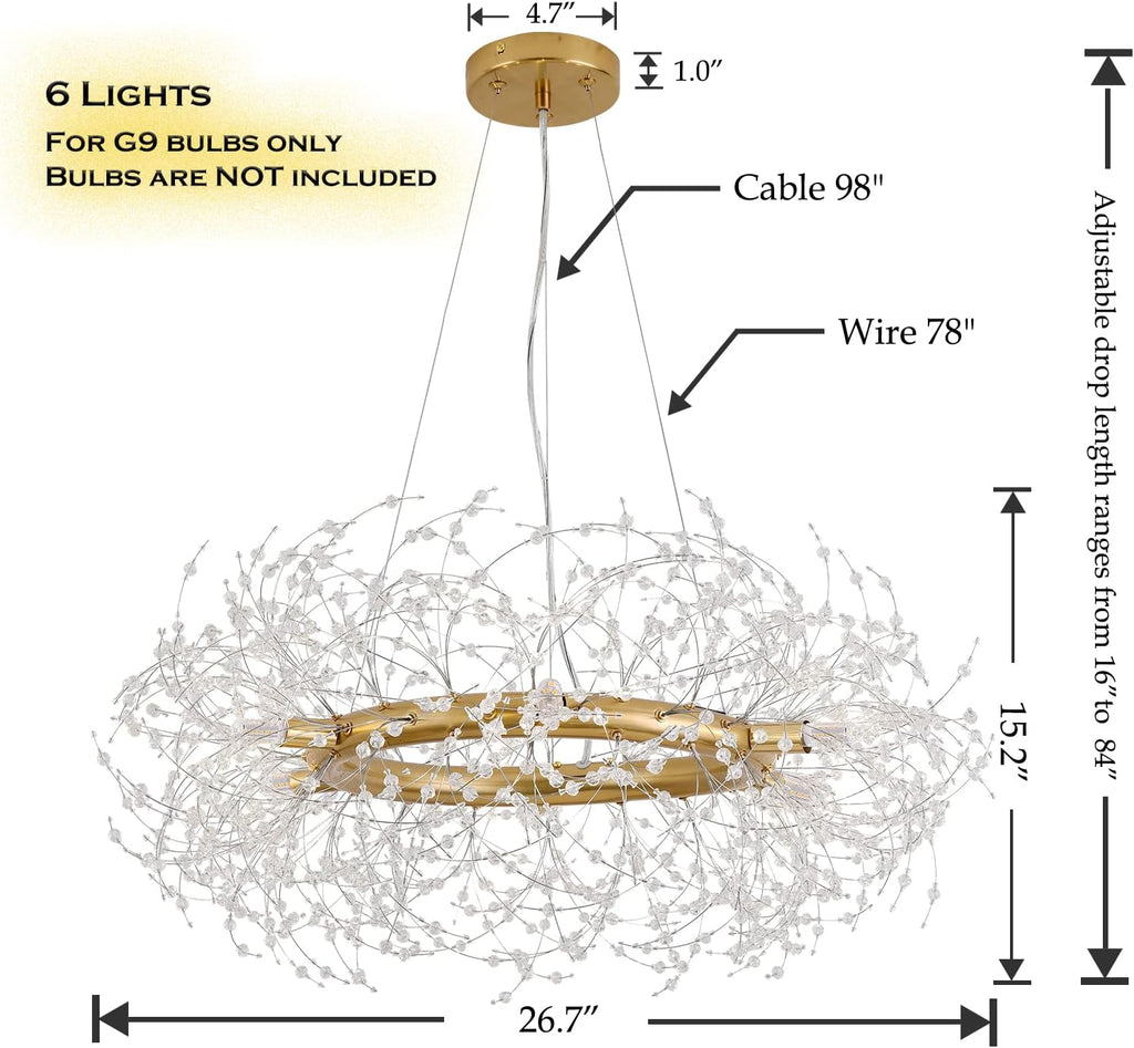 Macarena Gold Crystal Chandelier Firework,Modern Round Dinning Room Light Fixture,16inch Wagon Wheel Light Fixture for Bedroom Living Room Closet Bathroom Kitchen Island Hallway Entryway