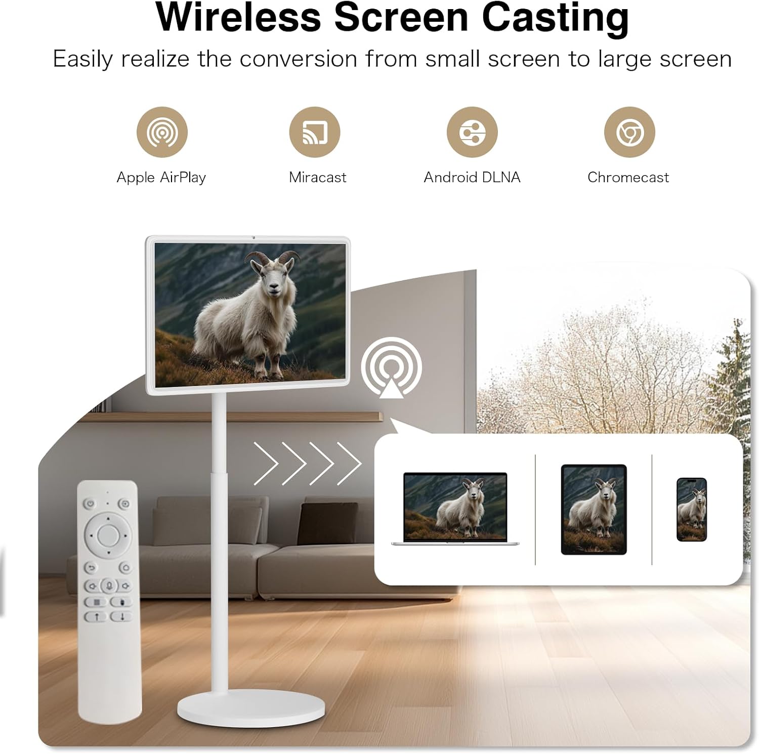 Portable TV on Wheels, Portable TV 4K Touch Screen TV, TV on Wheels 8G+128GB, Portable Smart TV Android 13, Built-in Battery(5-8H), Full Swivel Rotation, Remote Control (32 inches)