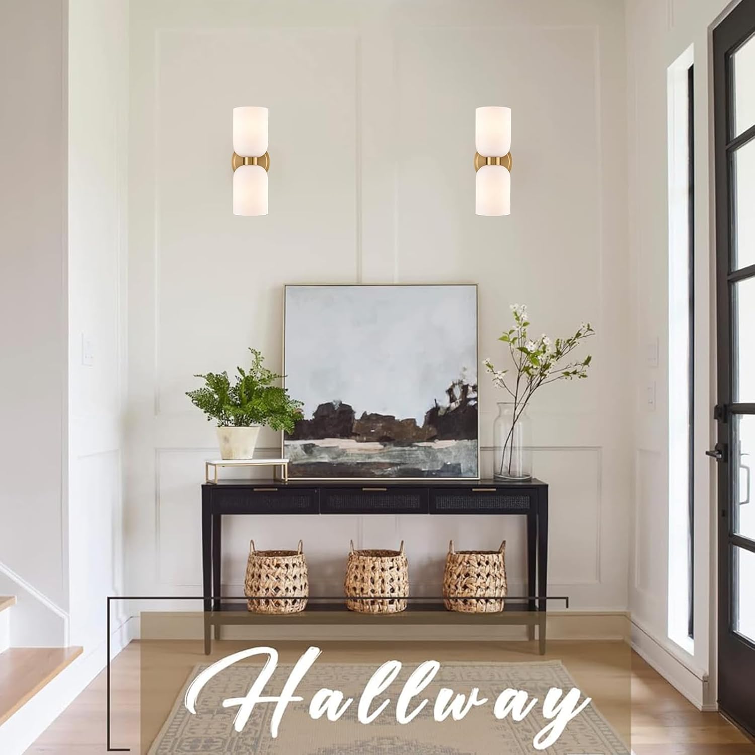 CLAXY Gold Wall Sconces 2-Light Modern Bath Vanity Light Milk White Glass | Se of 2, Dual Cyliner Opal Glass Shades, Dimmable Hardwired Wall Lights Over Mirror Bedroom Stairway Living Room Corridor