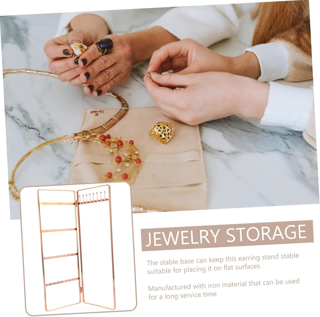 4pcs Wrought Iron Jewelry Stand Delicate Jewelry Stand Ornament Display Stand Monitor Stands Necklaces Display Stand Earring Display Stand Necklace Display Rack Earrings Organizer (Rose Goldx2pcs 28