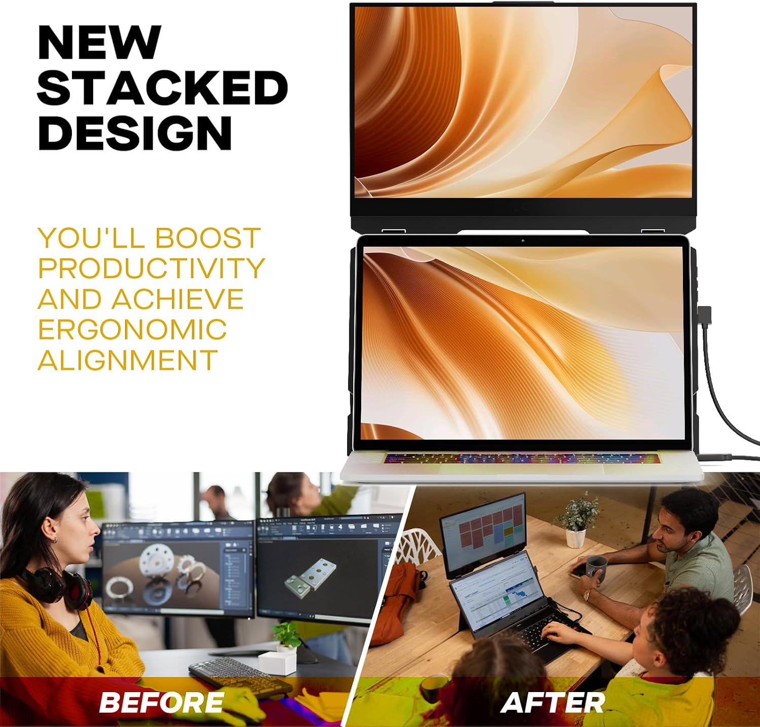 New Mobile Pixels Duex Float Portable Monitor, 15.6' Full HD IPS Dual Monitor for Laptops, USB C/HDMI Plug and Play Portable Screen,Windows/Mac/Android/Switch Compatible