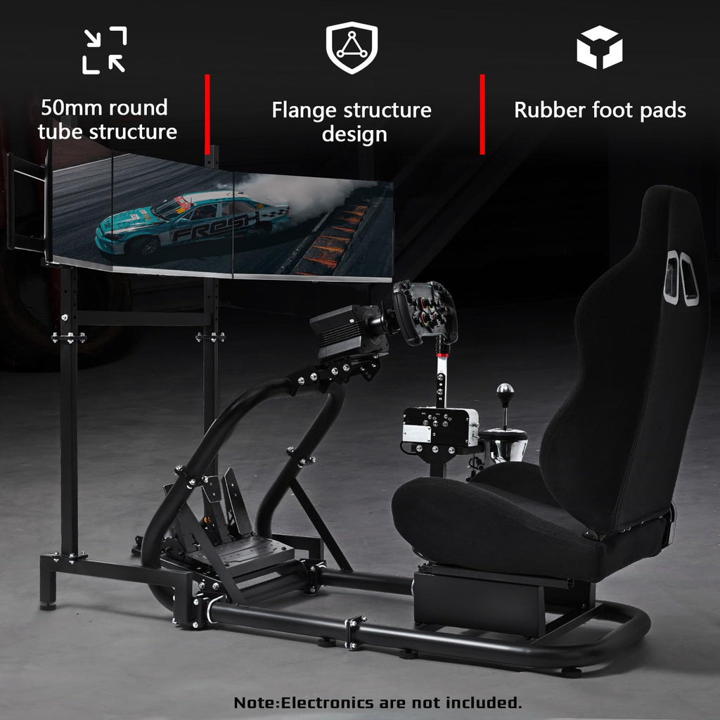 Dardoo Racing Simulator Cockpit with Triple Monitor Stand and Black Seat Compatible with Logitech G29 G920 G923, fit for Thrustmaster T300RS, fit for Fanatec CSL-DD, No Steering Wheel,Pedal,Handbrake