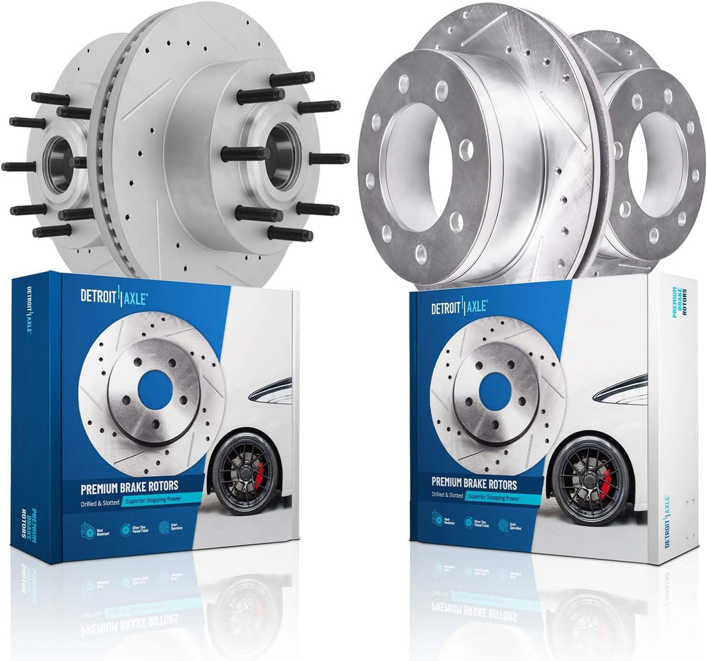 Detroit Axle - Brake Rotors for 2012-2022 Ford F-250 Super Duty 2013-2022 F-350 Super Duty, Drilled and Slotted Brake Rotors Replacement: 14.29' inch Front and Rear Rotors