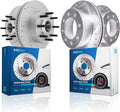 Detroit Axle - Brake Rotors for 2012-2022 Ford F-250 Super Duty 2013-2022 F-350 Super Duty, Drilled and Slotted Brake Rotors Replacement: 14.29' inch Front and Rear Rotors