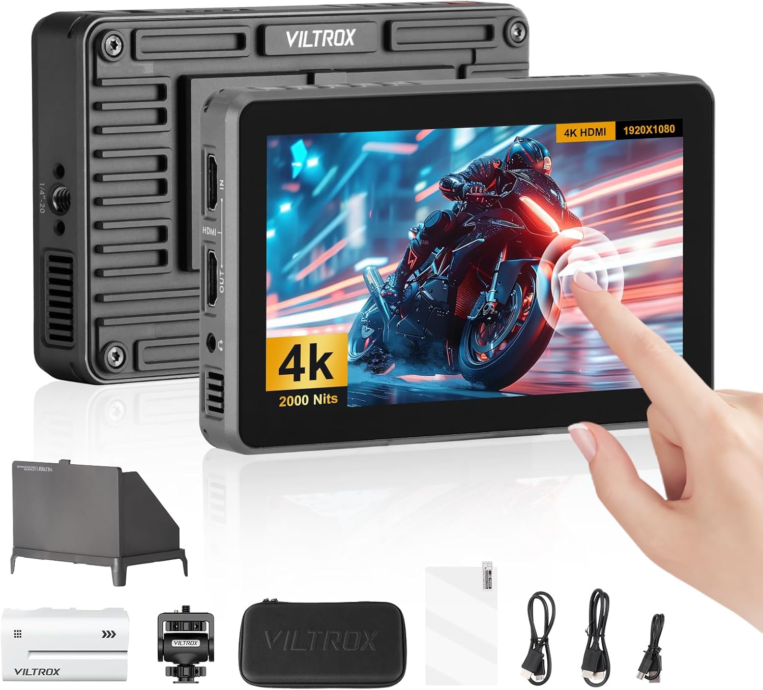 VILTROX DC-X3 6' Camera Field Monitors DCX3 for DSLR Touchscreen External Monitor 4k 2000nits X3 Monitor for Sony Canon Nikon 3D LUT 1920x1080 IPS with Sunshield 2200 MAh Battery