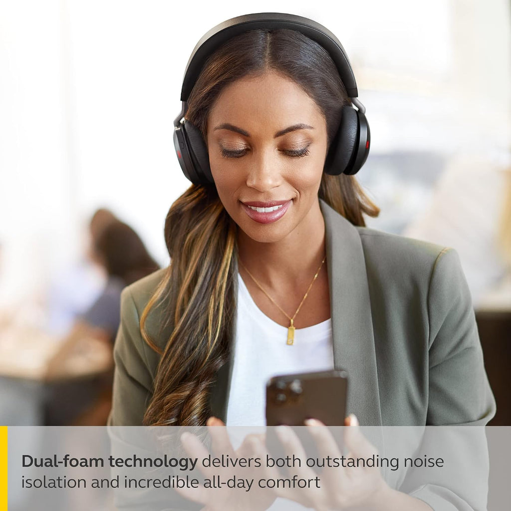 Jabra Evolve2 75 PC Wireless Headset with 8-Microphone Technology - Dual Foam Stereo Headphones with Adjustable Advanced Active Noise Cancelling, USB-A Bluetooth Adapter and UC Compatibility - Black