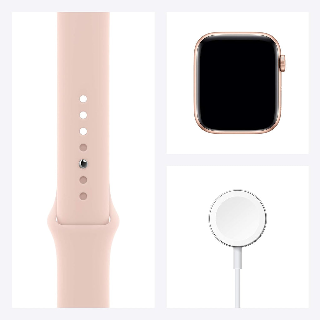 Apple Watch SE (GPS, 44mm) - Gold Aluminum Case with Pink Sand Sport Band (Renewed)