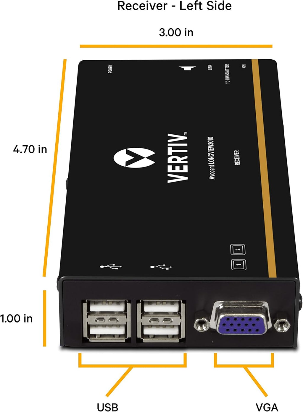 Vertiv Avocent LV 3010P KVM Extender Kit with Receiver & Transmitter, VGA, Single Monitor, Extend up to 300 m. / 1,000 ft. (3010P) (LV3010P)