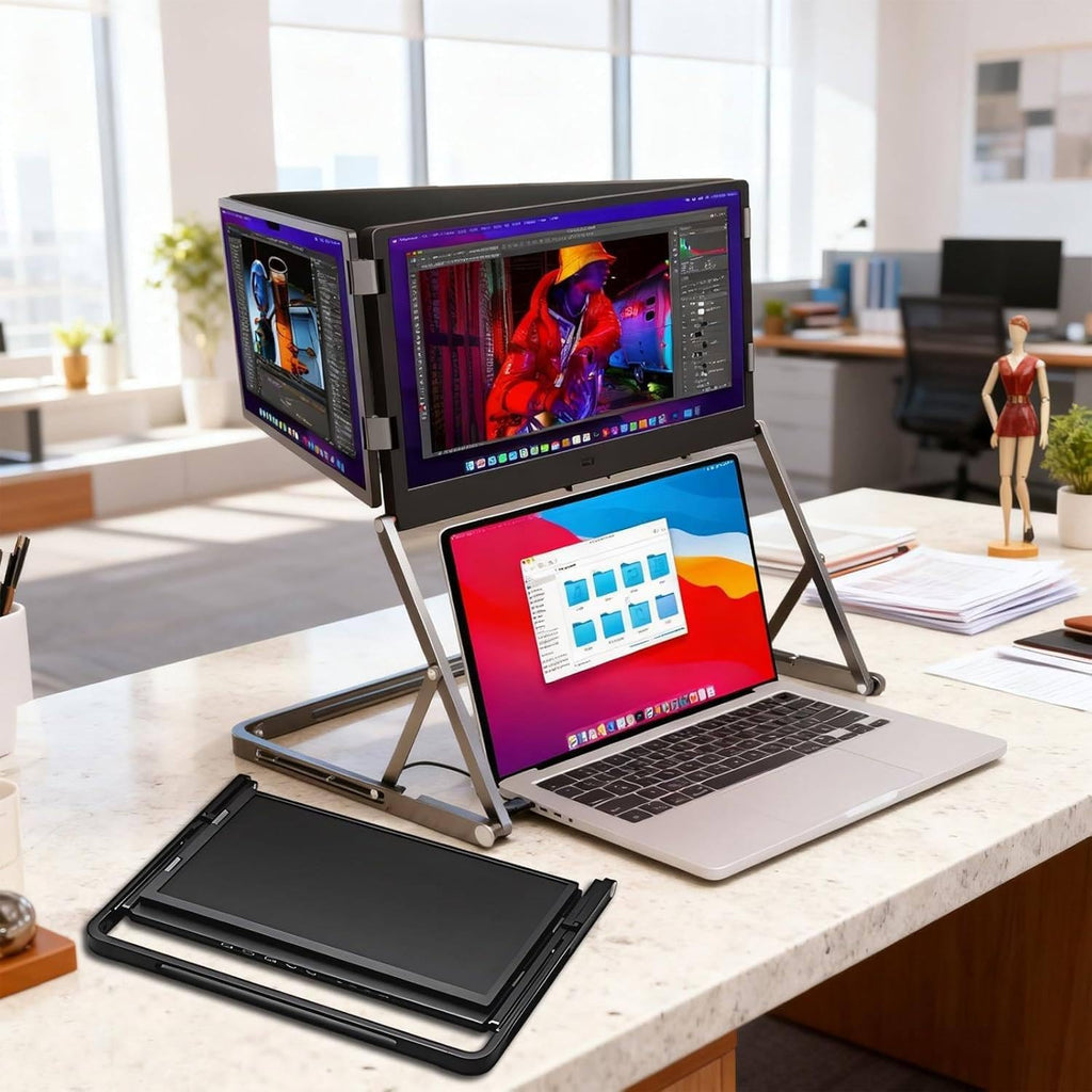Portable Laptop Monitor Extender, 15.6' FHD 1080P Portable Laptop Screen Extender Monitor, Triple Display with USB-C & HDMI, 360° Rotatable, Adjustable Viewing Angles, Foldable Travel Display