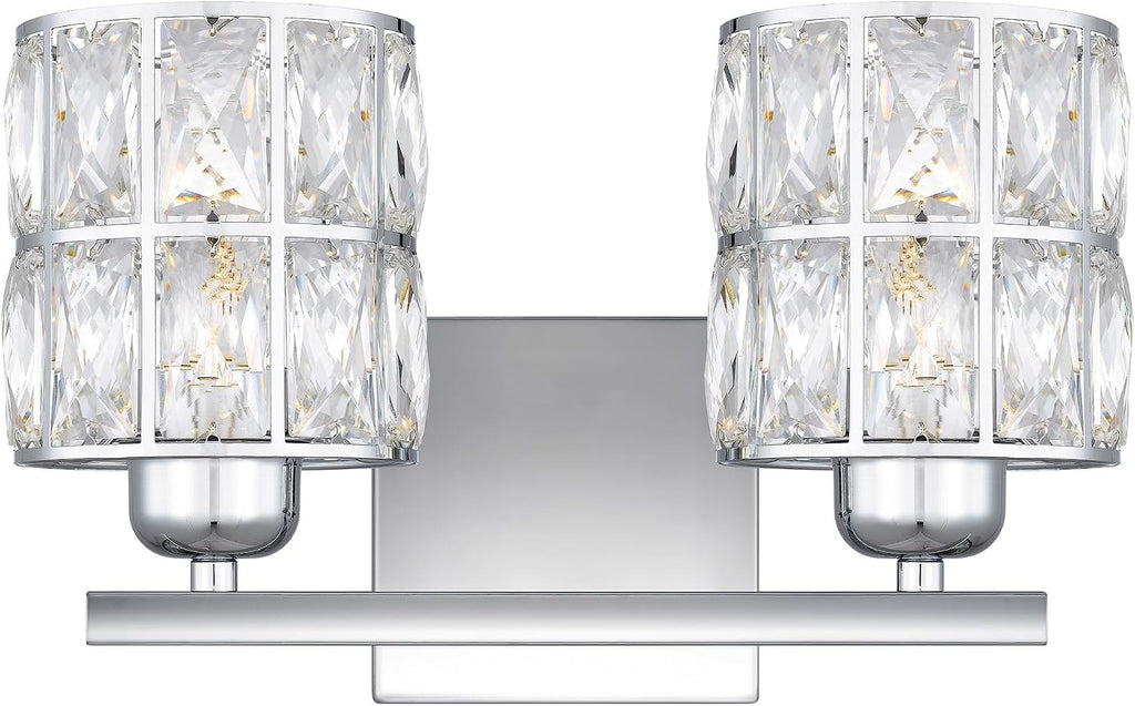 Quoizel Gibson Bath Vanity Lights, 13 Inch 2-Light Polished Chrome Bathroom Lighting Fixtures Over Mirror, Clear Beveled Crystal Shade, Contemporary Wall Mount Light for Bathrooms, Kitchen or Hallway