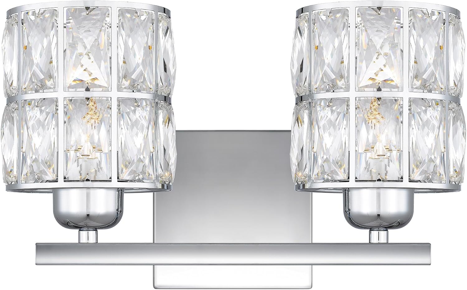 Quoizel Gibson Bath Vanity Lights, 13 Inch 2-Light Polished Chrome Bathroom Lighting Fixtures Over Mirror, Clear Beveled Crystal Shade, Contemporary Wall Mount Light for Bathrooms, Kitchen or Hallway