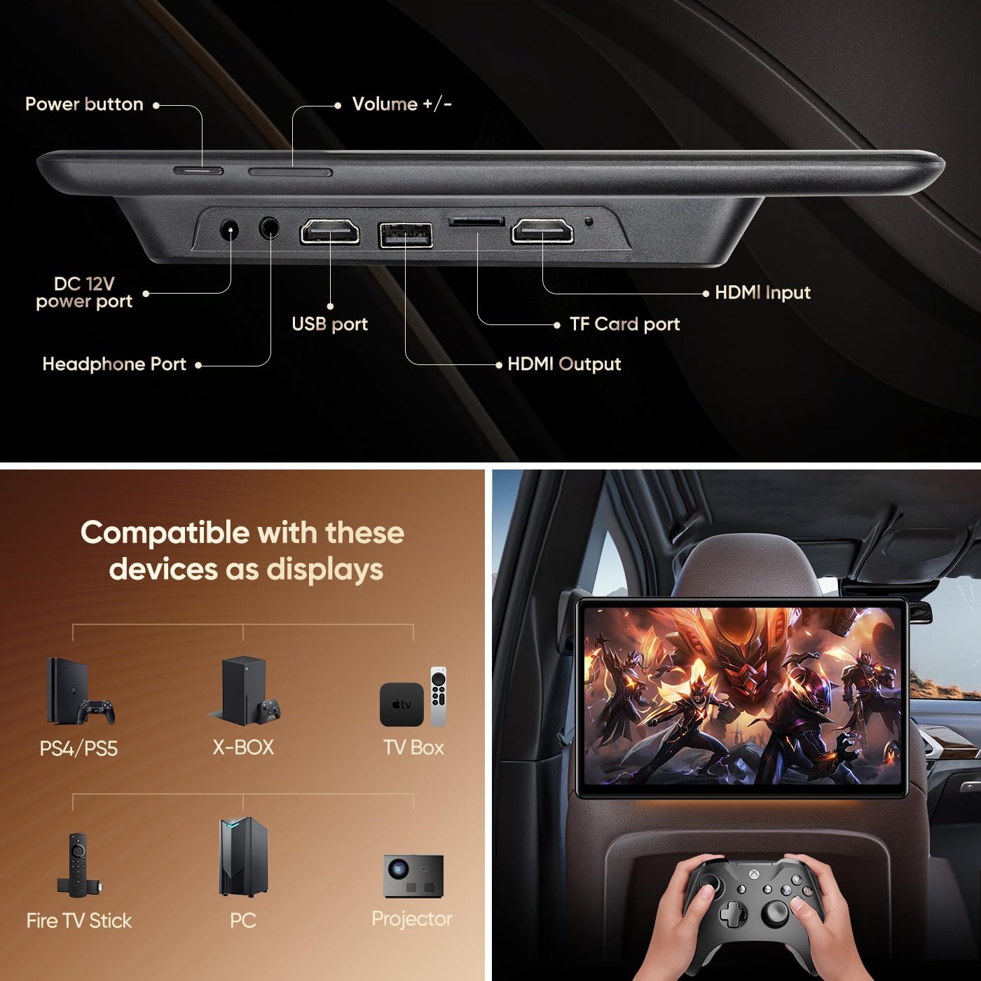 14inch Android Portable Car TV Headrest Monitor Tablet for Cars Back seat Support Phone Wireless mirroring Touchscreen with WiFi/Bluetooth/HDMI/USB/Video Player 4+64G 1pc