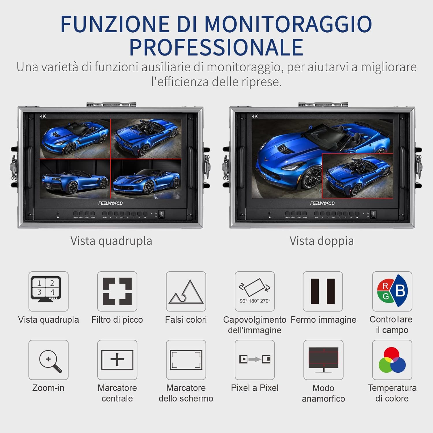 FEELWORLD ATEM156-CO 15.6 Inch Portable Broadcast Direction Monitor 1920 x 1080 Full HD Live Streaming Camera Monitor with 4 HDMI Output Inputs for Breath Mini Video Switcher Mixer