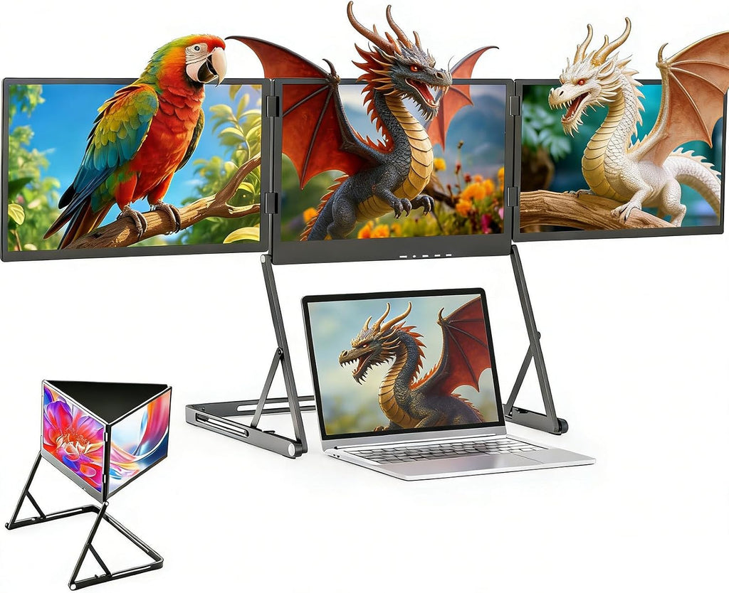 15.6' Laptop Screen Extender Monitor Portable, Quad Monitor, Just 1 Cable for 3 Screens, FHD 1080P IPS Laptop Extender Compatible with Wins/Mac for 13.6' - 17.3' Laptops