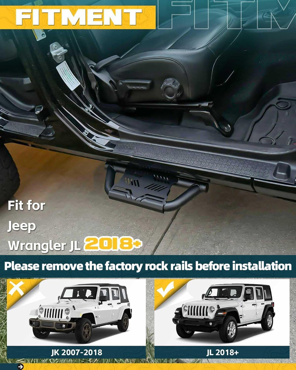 Trumgeta EZ Side Steps Fit for 2018-2025 Jeep Wrangler JL 4 Doors Running Boards 350 LBS One-Person Installation (NOT for Rock Rails)