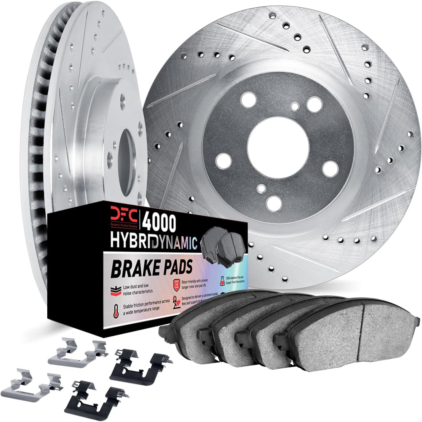 Dynamic Friction Company Front Brake Kit Fits 2002-2006 Acura RSX; 2007-2010 Acura CSX; 2006-2011 Honda Civic| 4000 HybriDynamic Pads, Drilled Slotted Rotors| Hardware| 11.8' Front