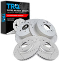 TRQ Performance Front Rear Brake Rotor Set Drilled Slotted Vented G Coated Compatible with 2004-2009 2004-2017 Nissan Quest