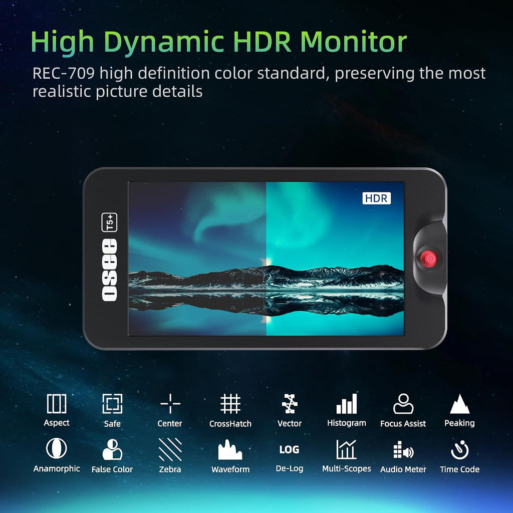 Osee T5+ 5.5 Inch 1000nits Camera Monitor, Customizable False Color Field Monitor, HDR 4K HDMI Input 8 MySets Preview Workflow DSLR Monitor, Peaking Focus Assist, 3D Lut (Battery Not Included)