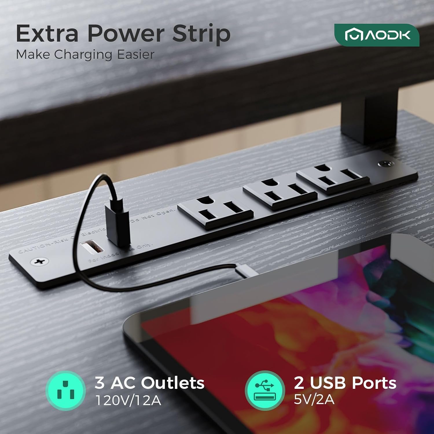 AODK Electric Standing Desk with Drawers & Keyboard Tray, 63 Inch Height Adjustable Gaming Desk with Power Outlets & LED Lights, Sit Stand Table with Monitor Stand for Home, Office, Black