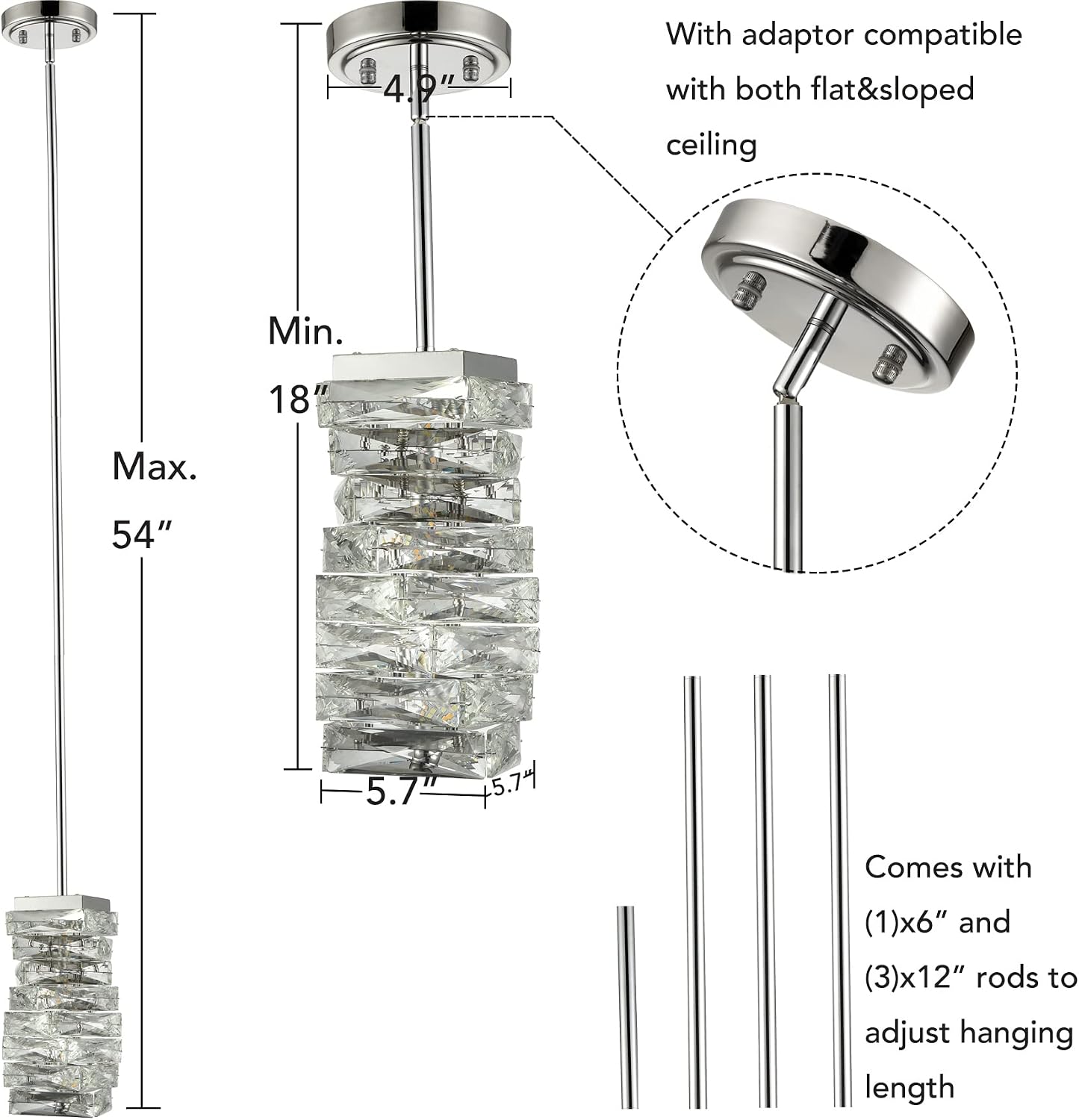 Modern Crystal Pendant Light Bathroom LED Chrome Mini Pendant Lights Kitchen Island, 8W, 4000K, NOT Dimmable