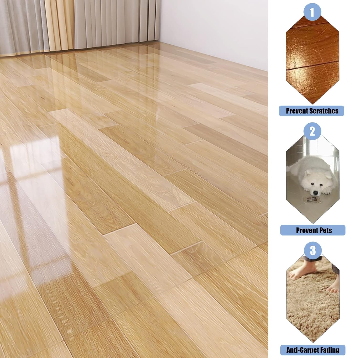 Vinyl Clear Desk Chair Mat for Carpet, Wood/Tile Floor Protector, Kitchen Countertop Mat Tabletop Cover Furniture/Cabinet/Shelf Top Protection Pad, Runner Rug Non-Slip (Color : Clear, Size : 3x10f
