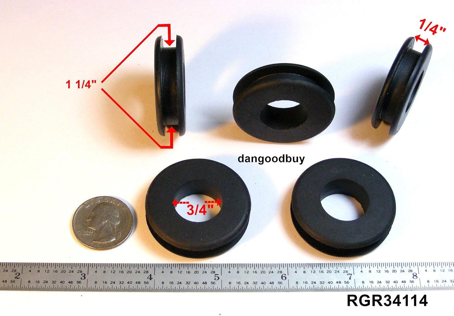 Large Rubber Grommet 3/4' Center Hole - Fits 1 1/4' Hole in 1/4' Thick Panel - Durable SBR Rubber (50)