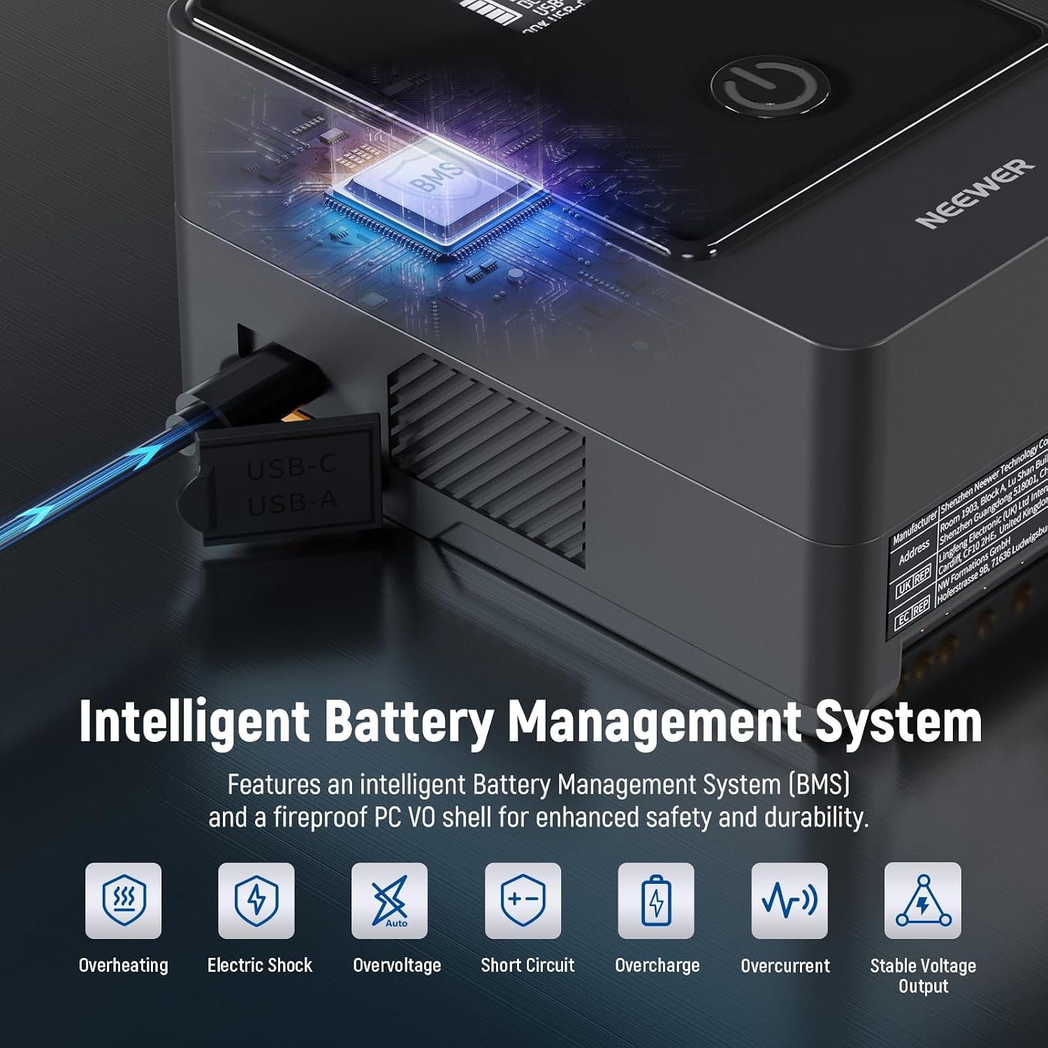 NEEWER Mini V Mount Battery, 6800mAh 99Wh V Lock Battery, PD65W Fast Charging/D Tap/BP/USB A/Dual DC Port/OLED Display for Camcorder Video Camera Compatible with SmallRig BMPCC 4k 6k, PS099E