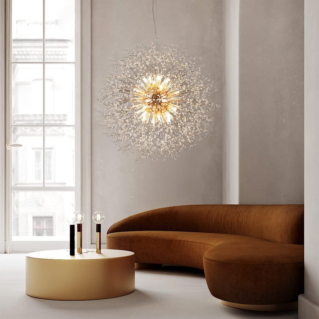 Modern Crystal Chandelier Gold, 24-Light Large Firerwork Chandelier for Living Room, 39.3' Crystal Sputnik Pendant Lighting for Entry Hallway Foyer