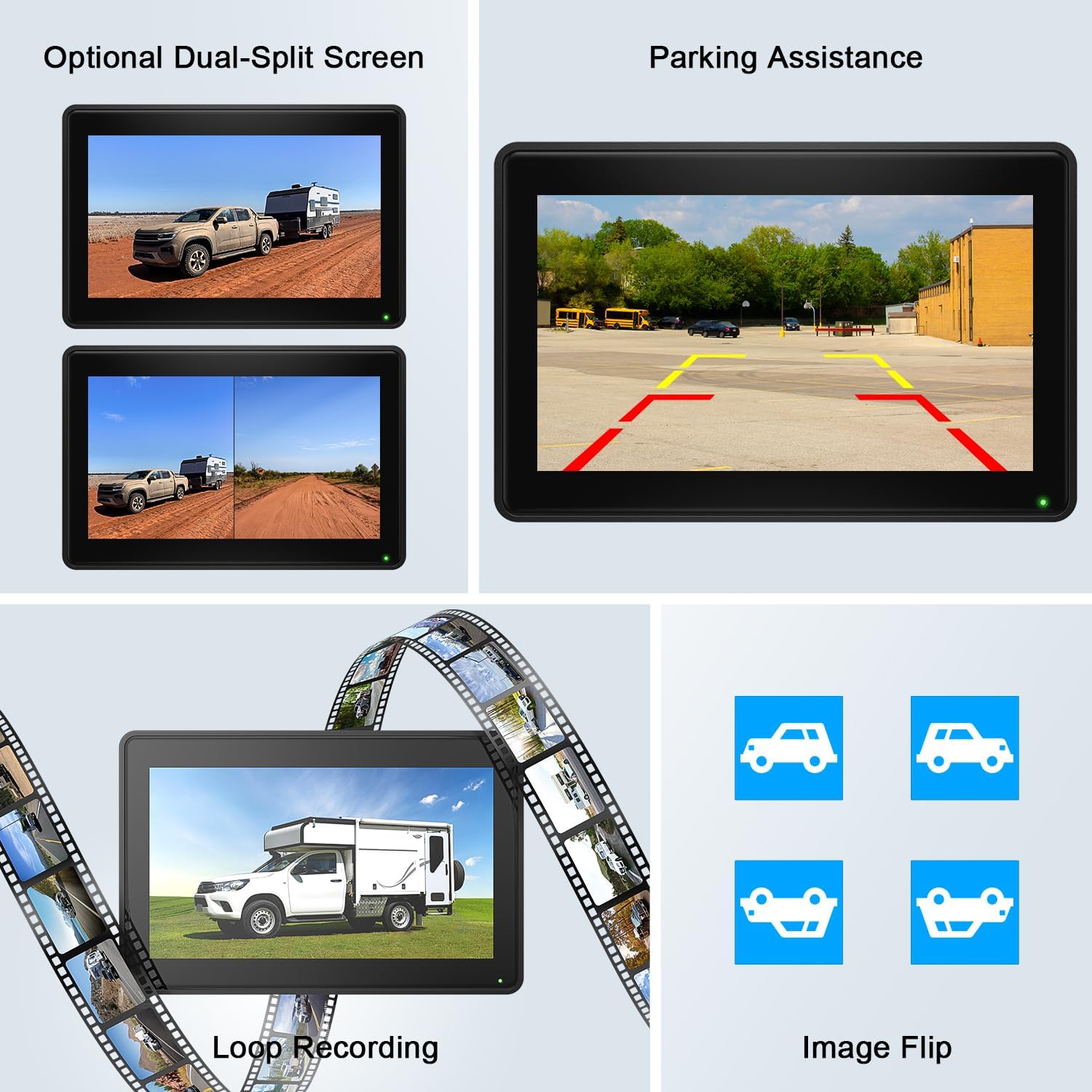 Fookoo 2 Magnetic Solar Wireless Backup Camera 7' IPS Touchscreen Monitor 1 Min DIY Install Portable Scratch-Proof No Drilling HD 1080P DVR Rechargeable Night Vision for Car RV Truck Camper - DCM702
